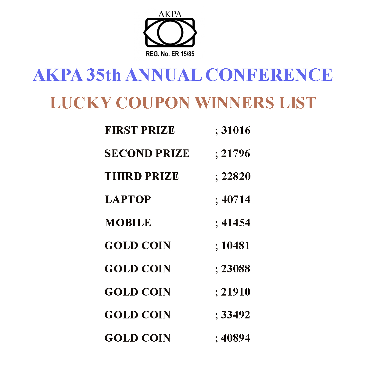 35th Annual Conference Lucky Coupon Winners List